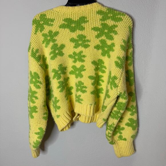 Zara Women's Yellow Green Floral Retro Pop Flower Chunky Knit Sweater - Picture 5 of 7